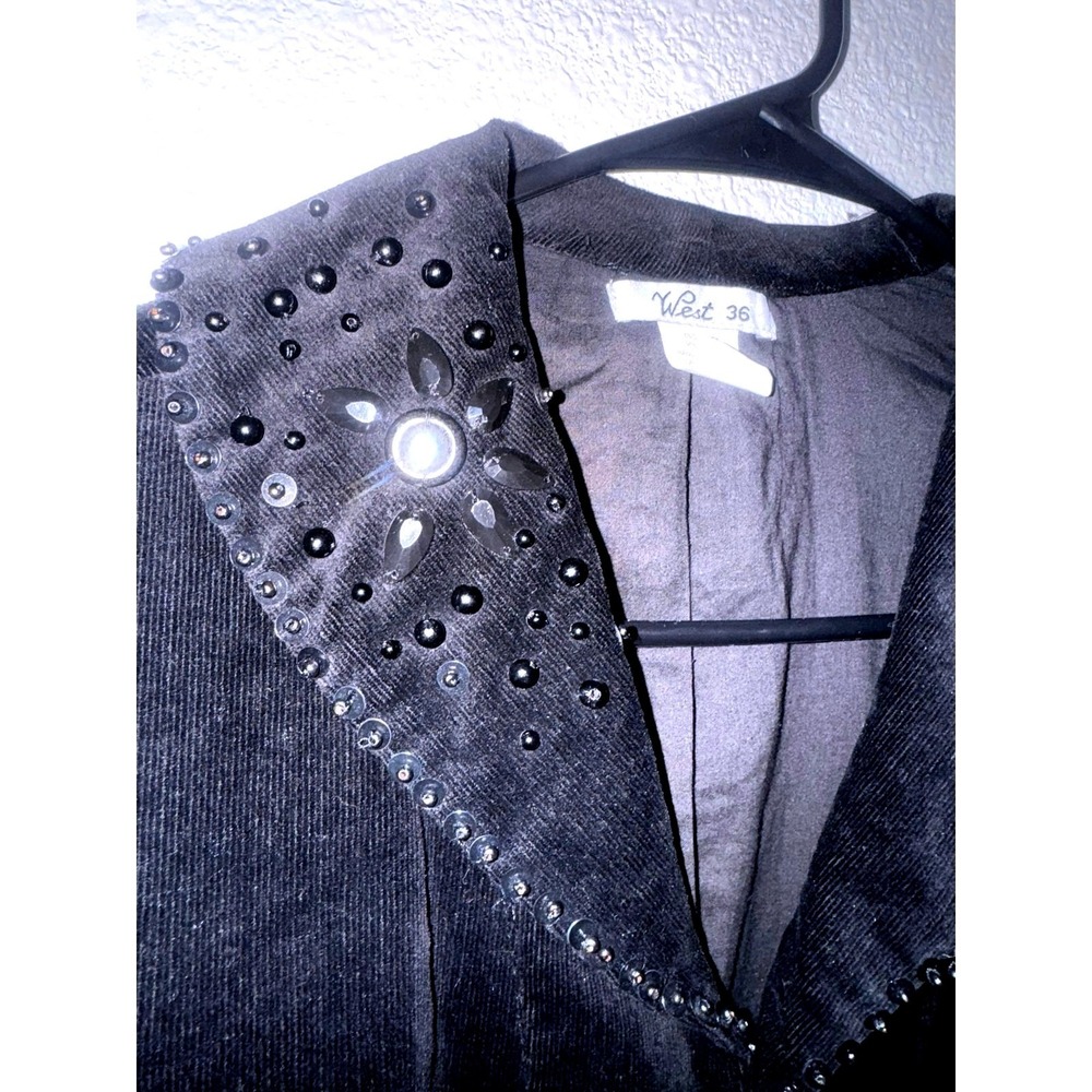 VTG Y2K West 36 Black Bolero Jacket Sz Large Sequin Beaded Corduroy Crop Event - Picture 4 of 8